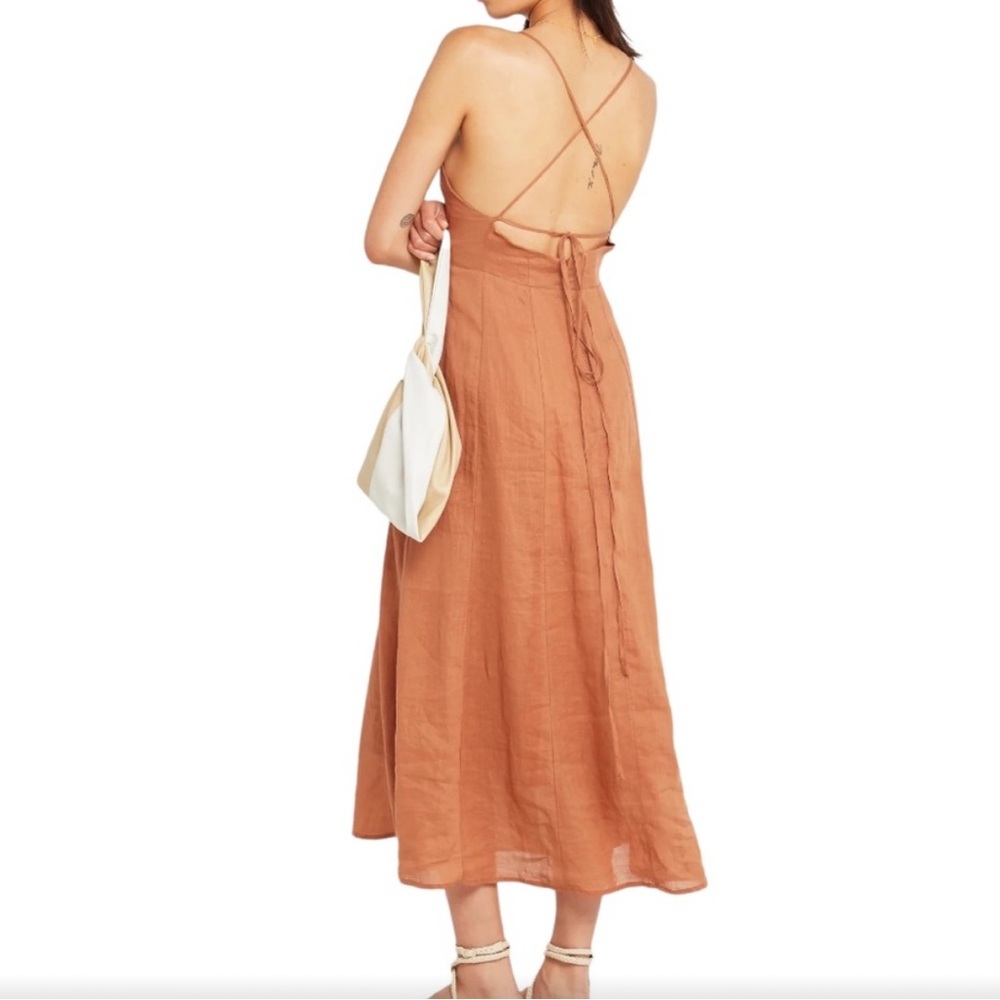 O.p.t. Linen open back midi dress
